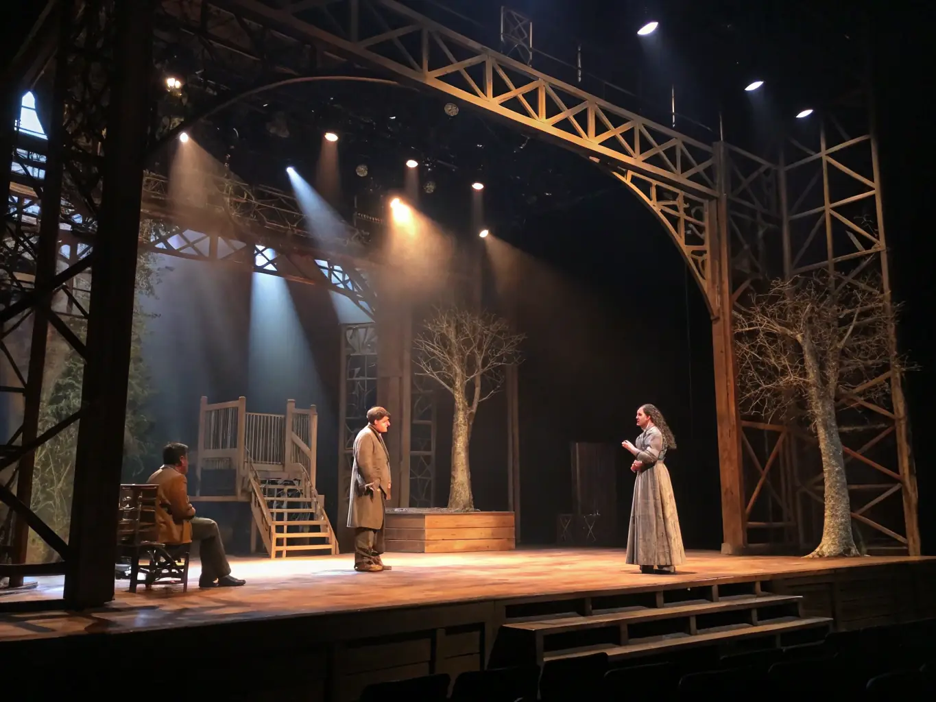 A photograph of a theatrical set designed by RAEVE LUCIDE for a community theater production, highlighting the intricate details and immersive atmosphere.